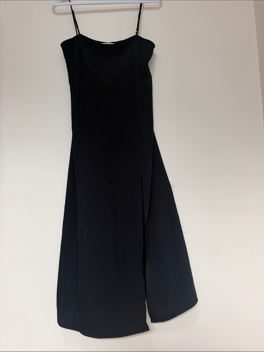 Babaton Black Spaghetti-Strap Maxi Dress with Front Slit